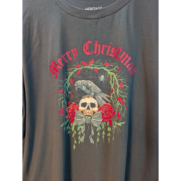 Torrid Shirt Women's Plus 2X Jersey Heritage Skull Goth Merry Christmas - Picture 2 of 6